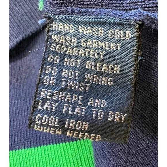 Vintage Polo Ralph Lauren Men's Quarter Zip Sweater Navy Green Striped Cotton L - Picture 6 of 6